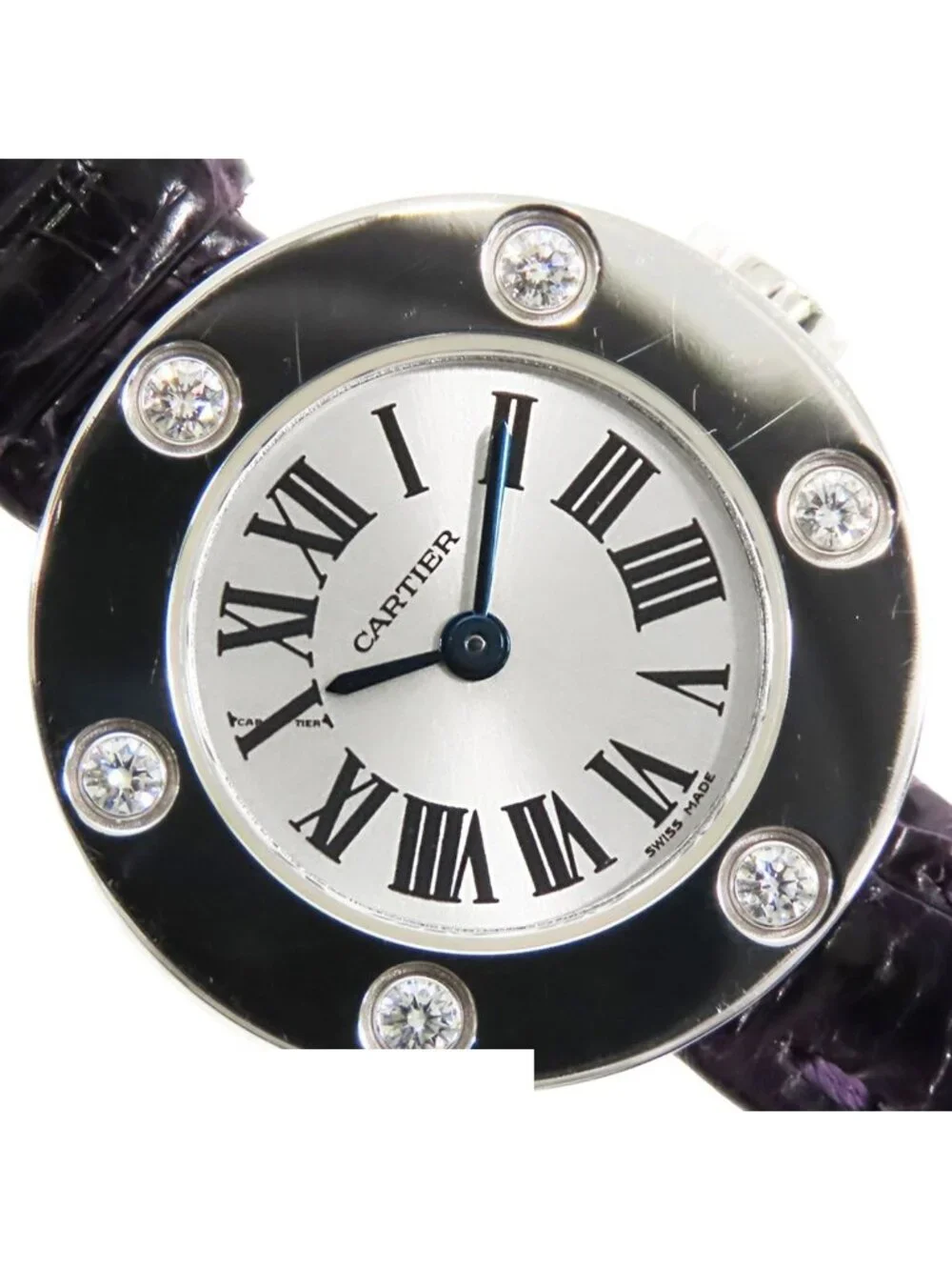 Cartier Love Watch Silver 18k White Gold Leather Diamond Quartz